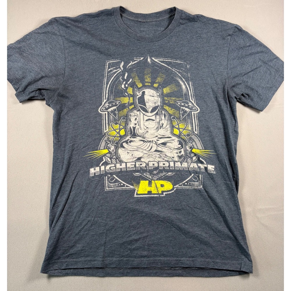 Higher Primate Meditating Alien UFO Graphic T-Shirt Charcoal Gray Mens Large